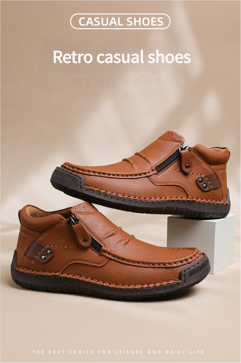 ⏰Limited Time Sale 50% OFF - Men’s Handmade Premium Leather Slip-On Driving Boots – Wide Toe, Arch Support