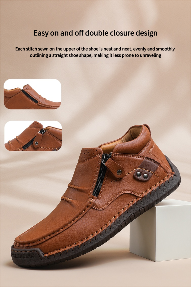 ⏰Limited Time Sale 50% OFF - Men’s Handmade Premium Leather Slip-On Driving Boots – Wide Toe, Arch Support